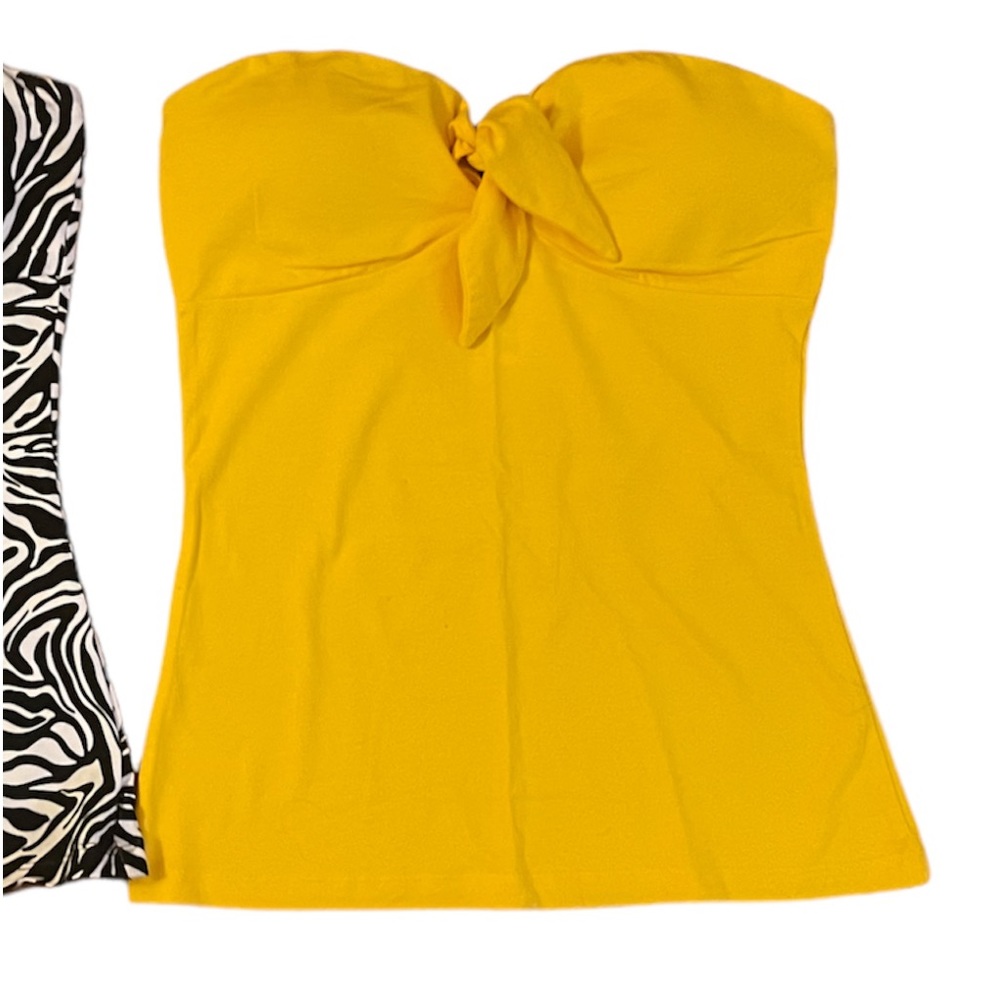 Med Tube Top w Tie Front Zebra Animal‎ Print Yellow Strapless Shirt MKM Designs - Picture 3 of 6